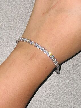 Clear Crystal Tennis Bracelet in Silver Tone